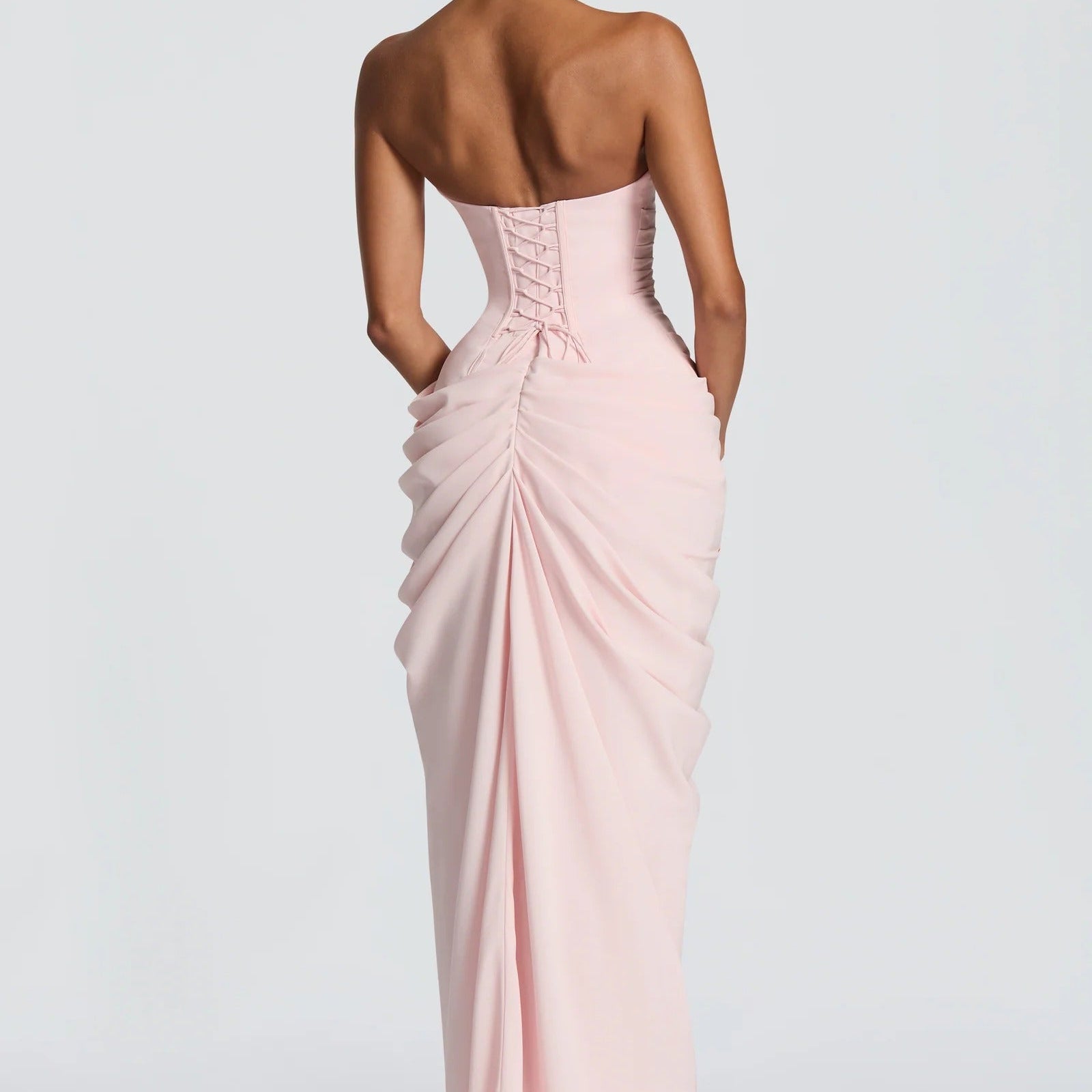 Halterneck Deep V Pleated High Slit Dress
