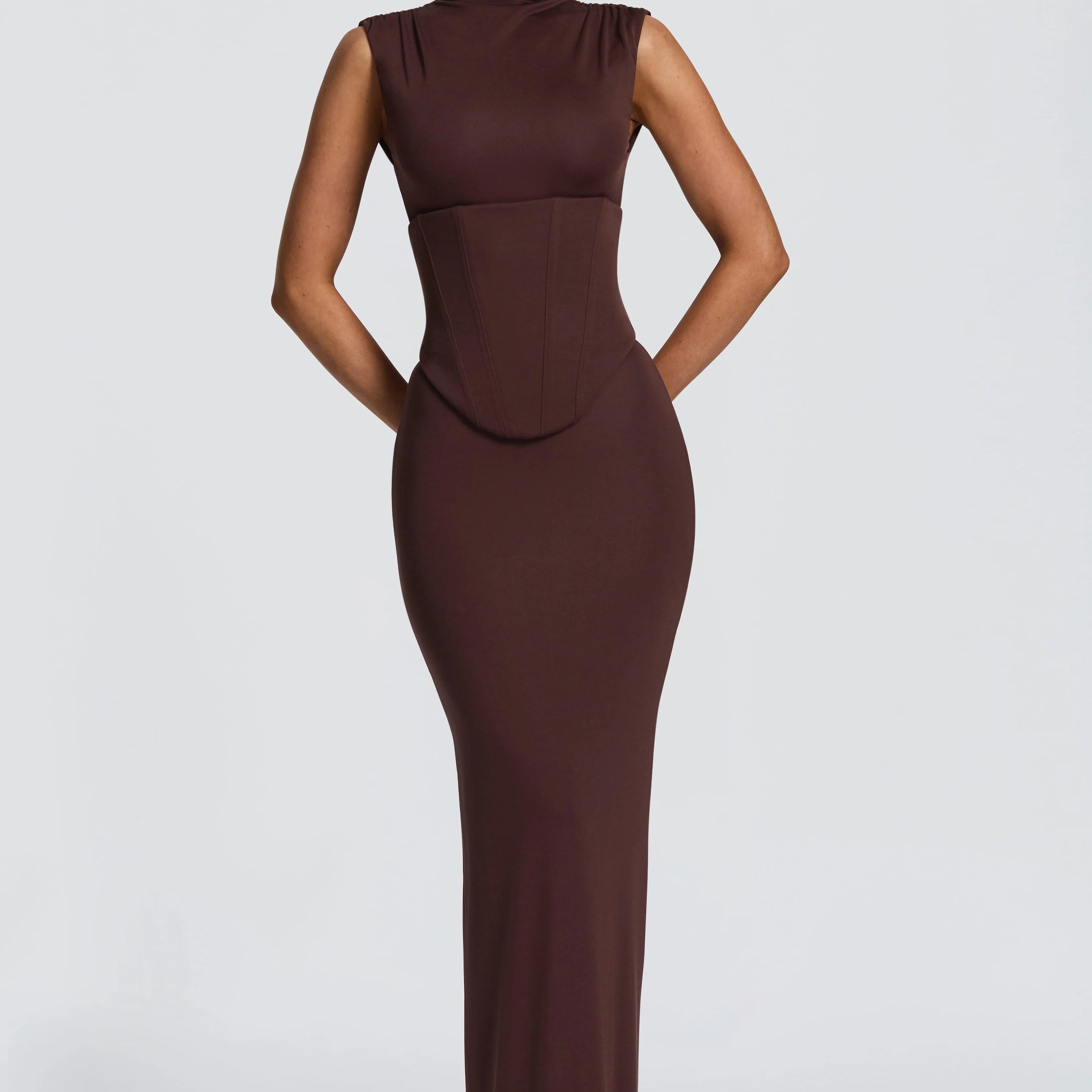 High Neck Belted Slim Fit Fishtail Dress