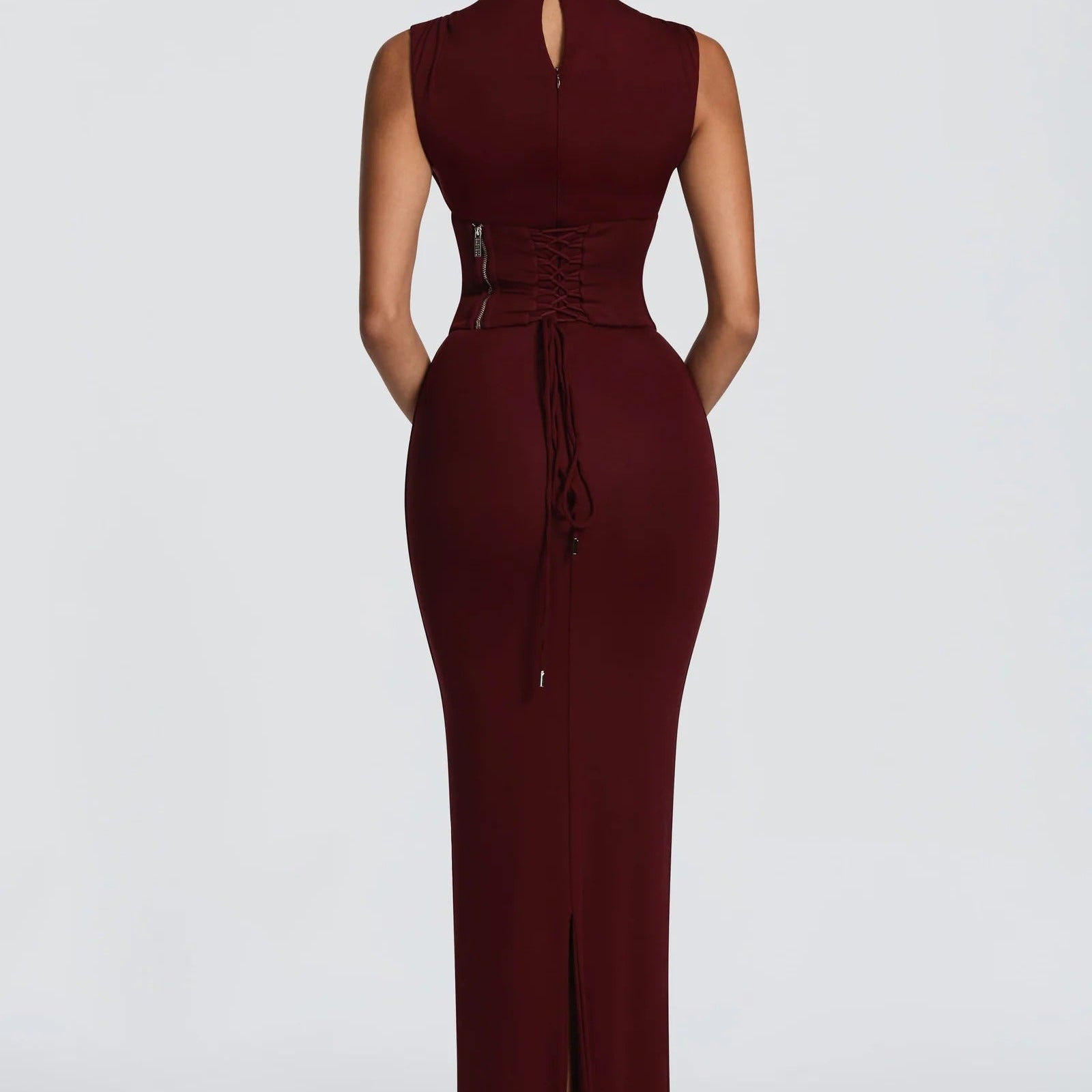 High Neck Belted Slim Fit Fishtail Dress