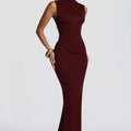 High Neck Belted Slim Fit Fishtail Dress