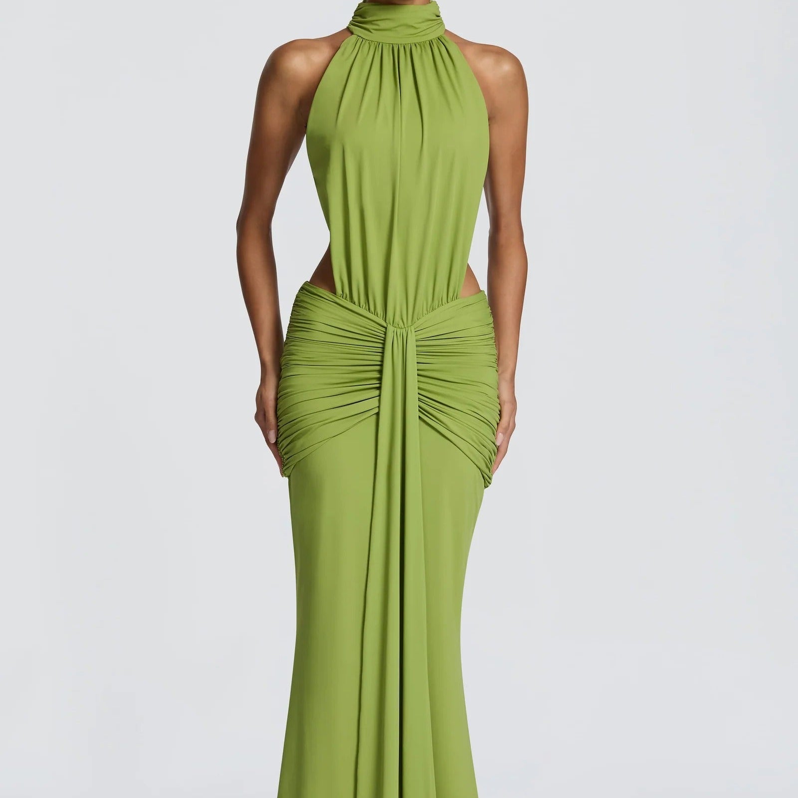 High Neck Open Back Twisted Fishtail Dress