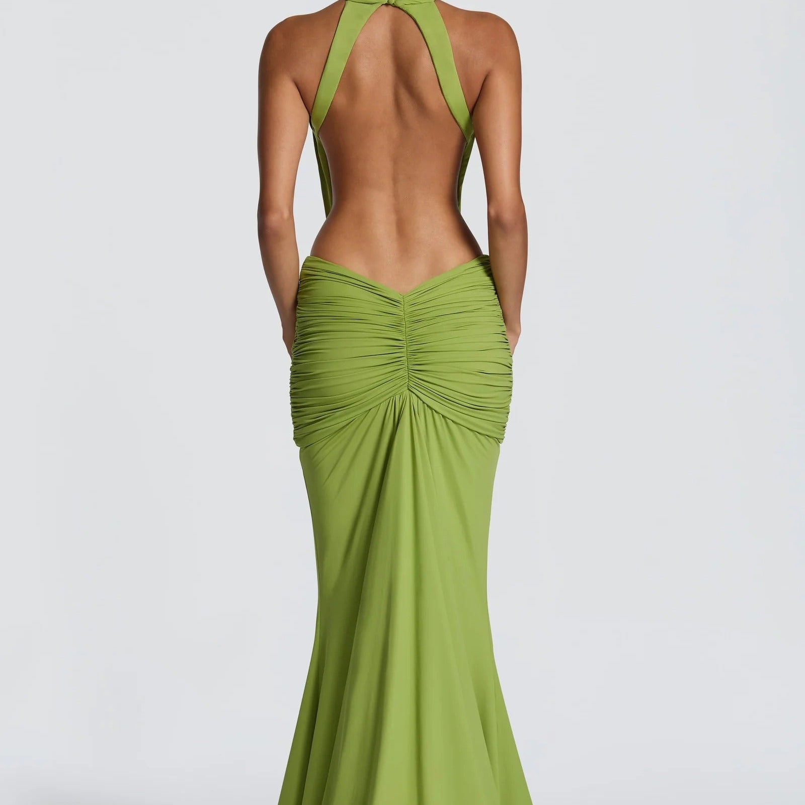 High Neck Open Back Twisted Fishtail Dress
