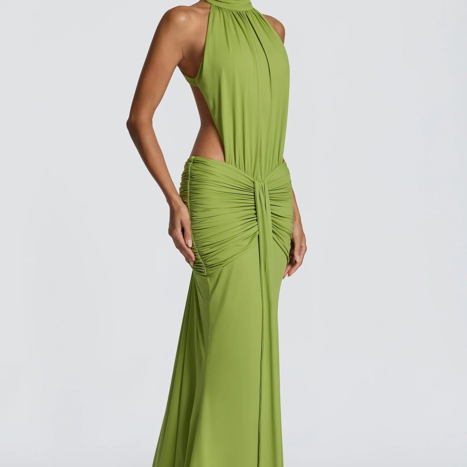 High Neck Open Back Twisted Fishtail Dress