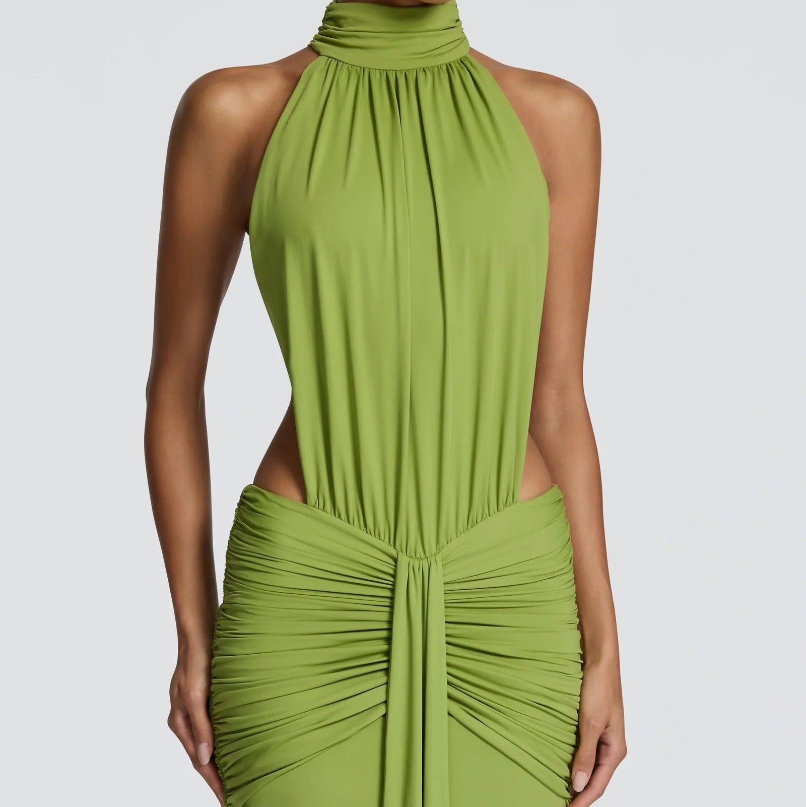 High Neck Open Back Twisted Fishtail Dress