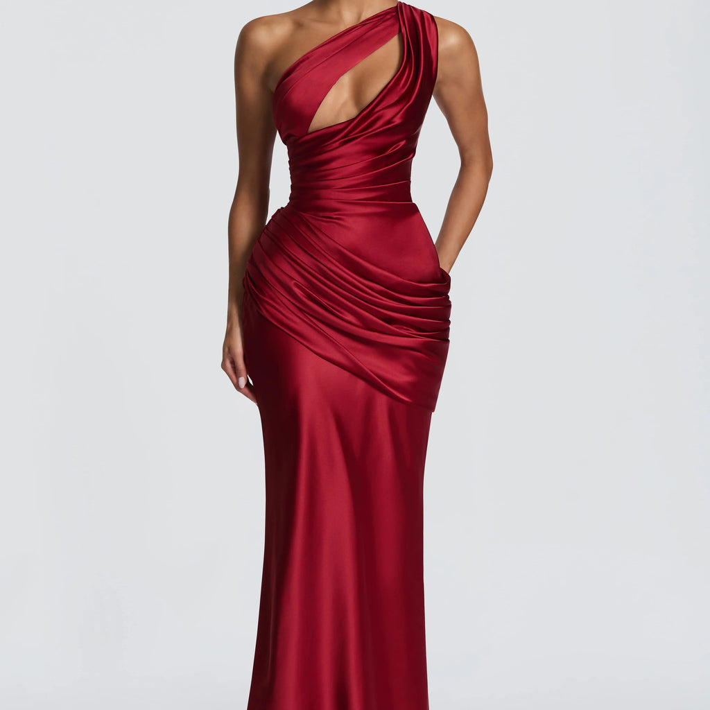 Off Shoulder Hollow Satin Fishtail Dress