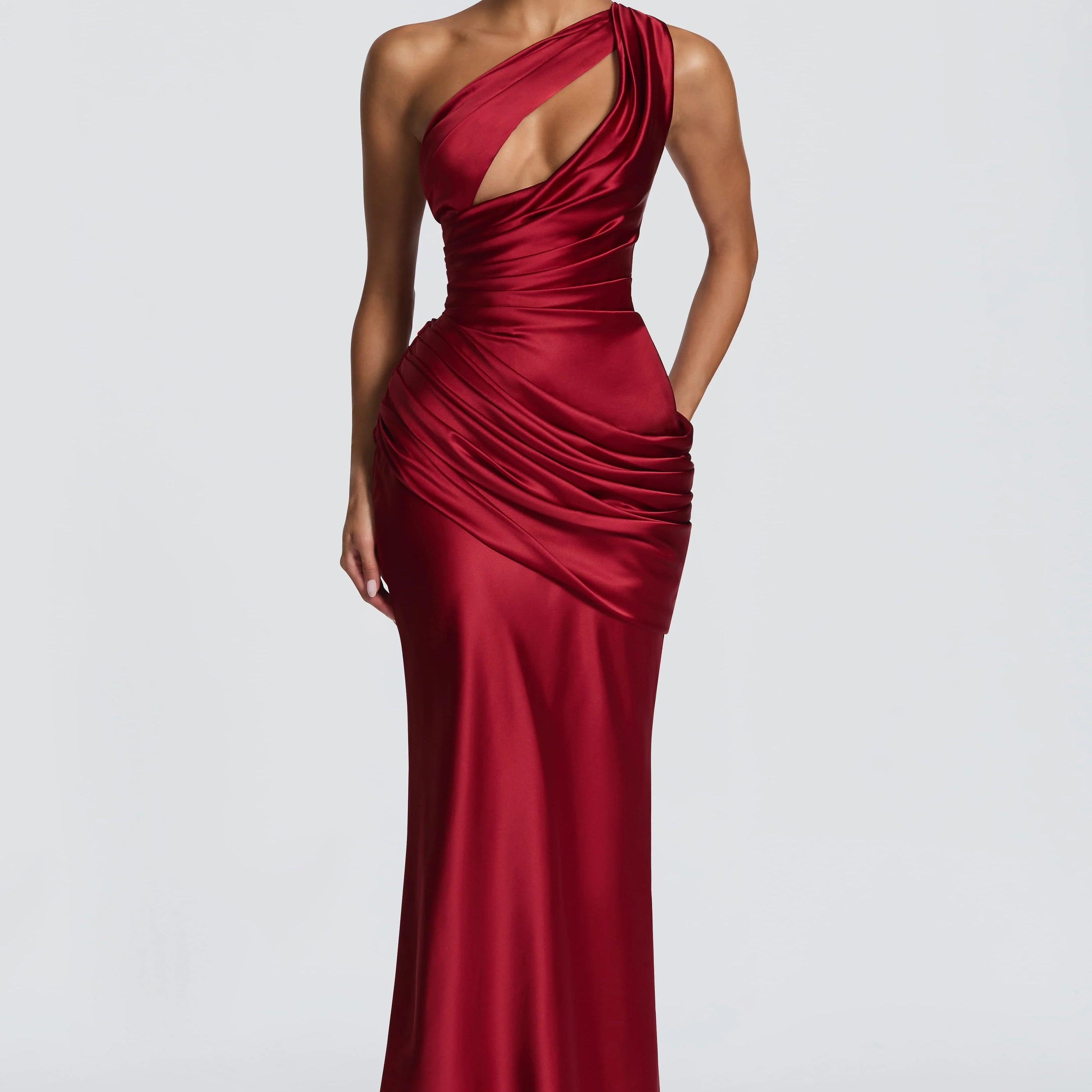 Off Shoulder Hollow Satin Fishtail Dress