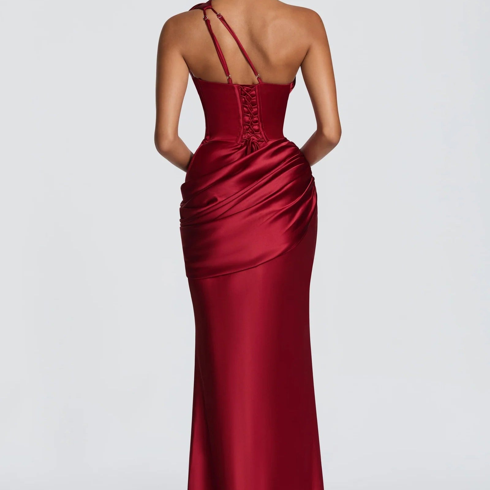 Off Shoulder Hollow Satin Fishtail Dress