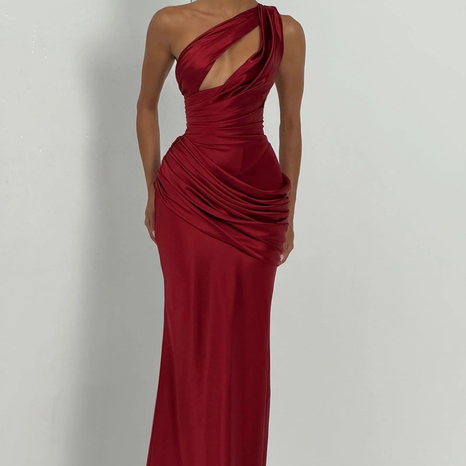 Off Shoulder Hollow Satin Fishtail Dress