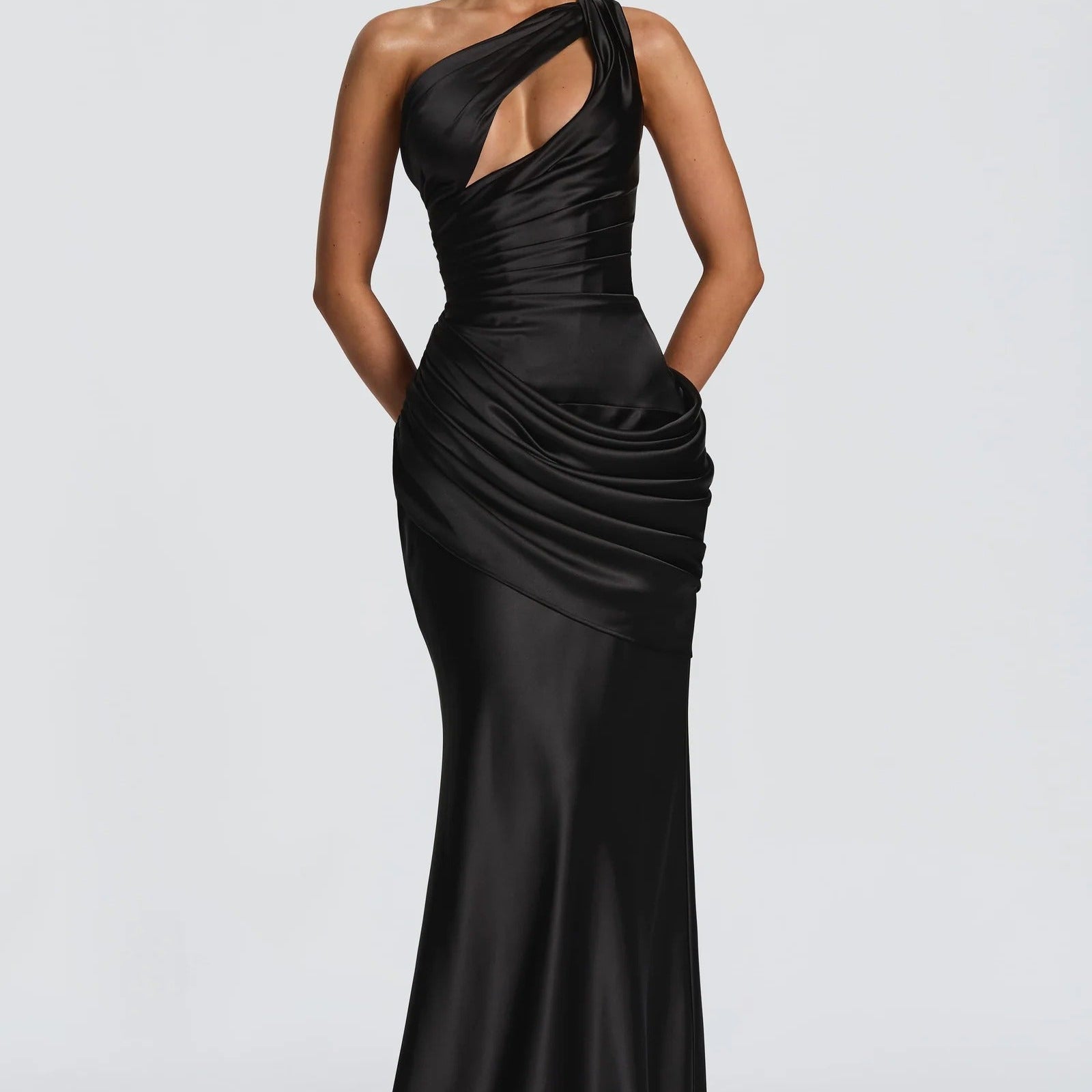 Off Shoulder Hollow Satin Fishtail Dress