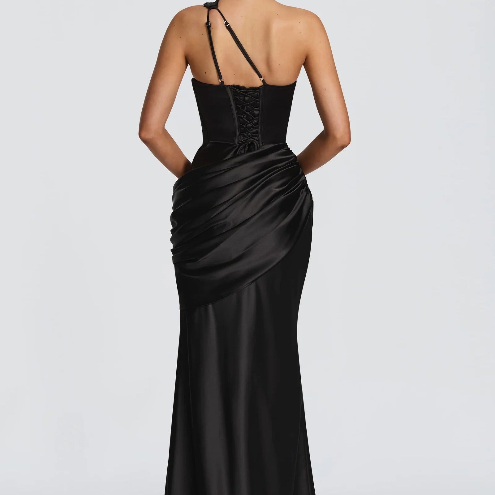 Off Shoulder Hollow Satin Fishtail Dress