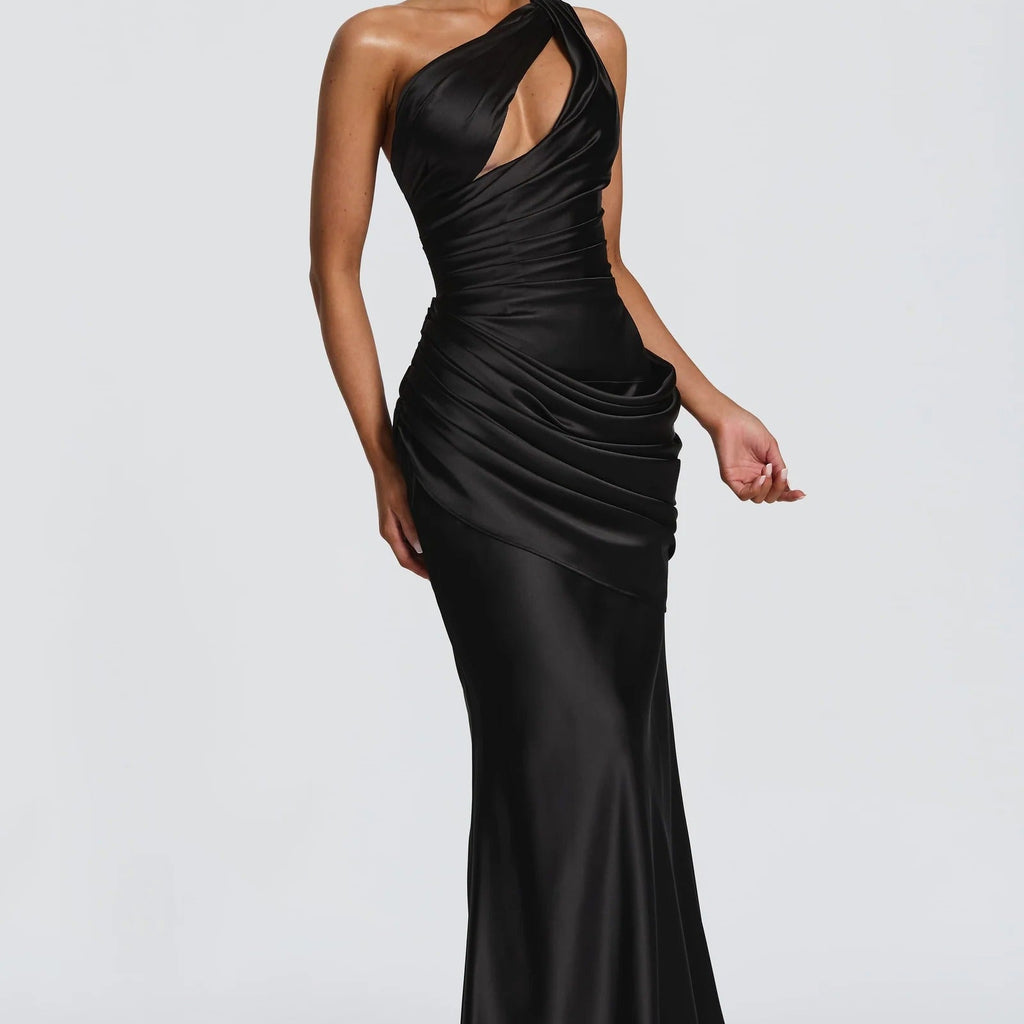 Off Shoulder Hollow Satin Fishtail Dress