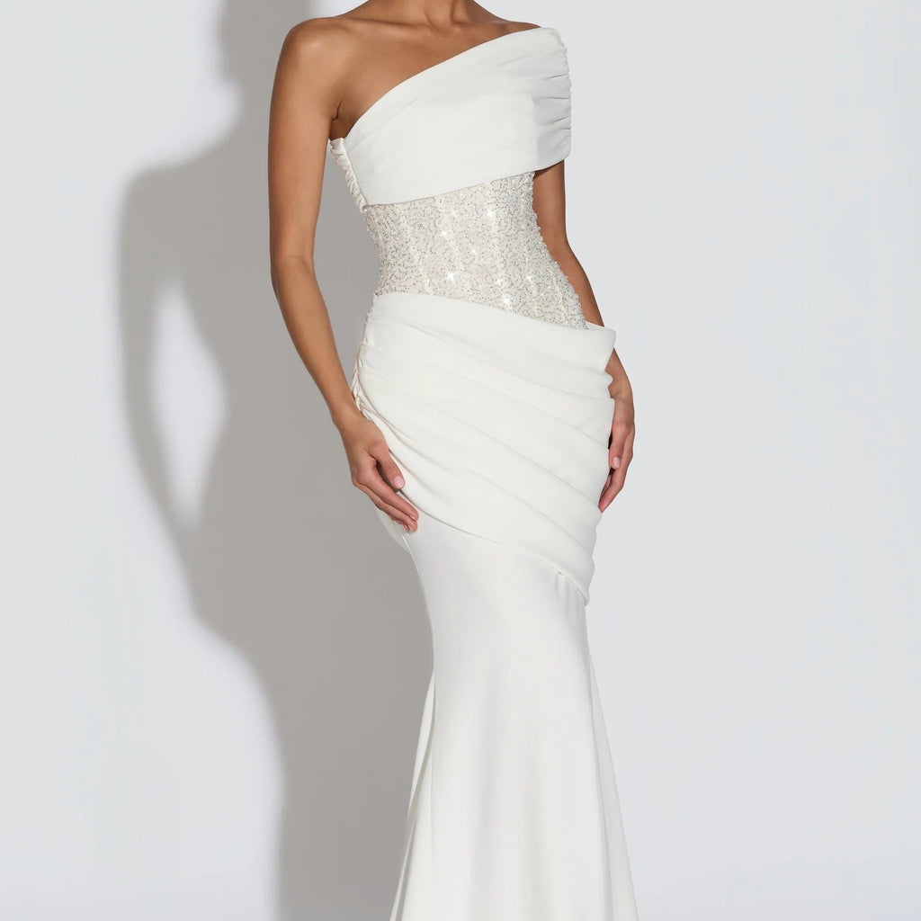 Off Shoulder Sequin Girdle Tail Mermaid Dress
