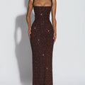 Square Shoulder Sparkling Diamond Slim Long Dress