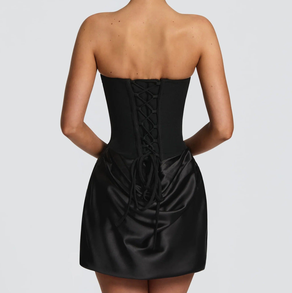 Strapless Satin Ribbon Short Dress