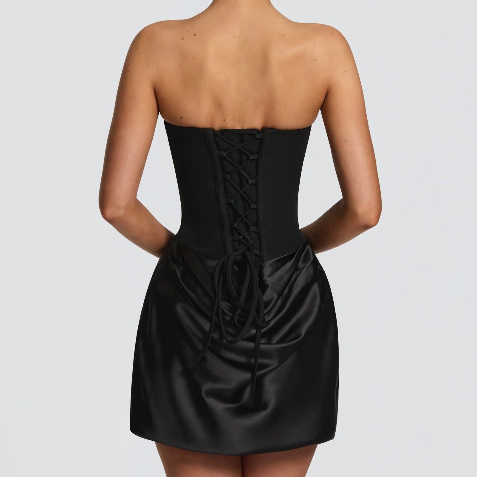 Strapless Satin Ribbon Short Dress